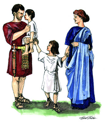 Lebensbild einer römischen Familie, dem Wunschbild einer zeitgenössischen deutschen Kleinfamilie nachempfunden