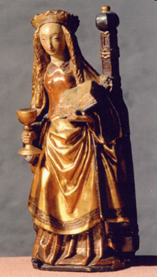 Hl. Barbara, um 1520, aus dem flämischen Schnitzaltar in der St. Josefs-Kirche in Dortmund-Kirchlinde