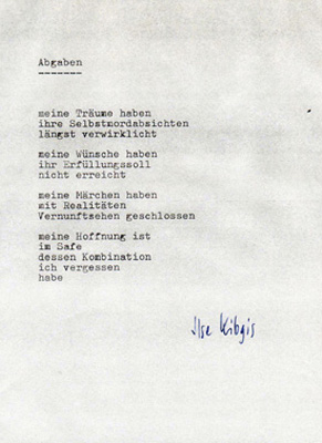 Gedicht; Fritz-Hüser-Institut Dortmund