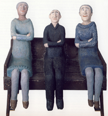 Die drei Kunstexperten, Skulptur von Erich Bödeker, 1968 (links Anneliese Schröder, in der Mitte Thomas Grochowiak, rechts Helene Bernhofer), Stadt Recklinghausen, 