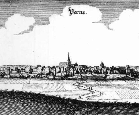 Ansicht der Stadt Werne von Nordwesten, Stich von Matthäus Merian von 1647