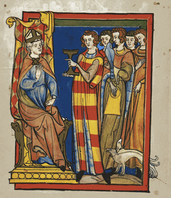 Heinrich von Virneburg, Erzbischof von Köln 1306-1332; Miniatur I aus dem Soester Nequambuch, Stadtarchiv Soest.