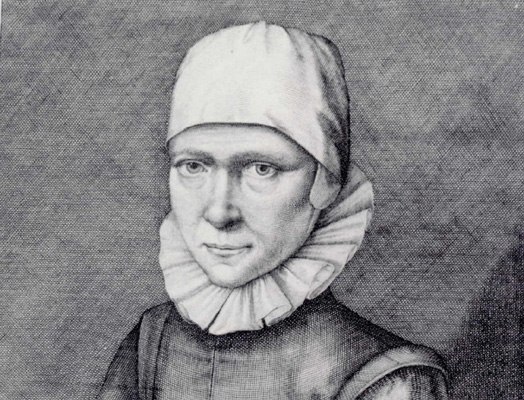 Andries Stock: Eva Vliegen im Alter von 40 Jahren, 1614; A√Ç¬∞ Chri. XVIc XIII. EVA FLIEGEN APUD MVERSIOS AGENS AD VIVUM EXPRESSA: Aetat. Xl. Kupferstich; Druckvorlage Museum Kurhaus Kleve, Sammlung Robert Angerhausen.