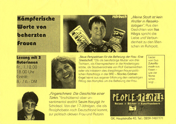 Einladung zu einer Lesung 1991 in Gelsenkirchen; Fritz-Hüser-Institut Dortmund.
