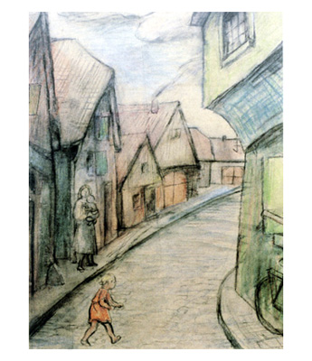 Gerta Overbeck-Schenk, Silberstraße Luenen, Aquarell um 1959; Museum der Stadt Luenen